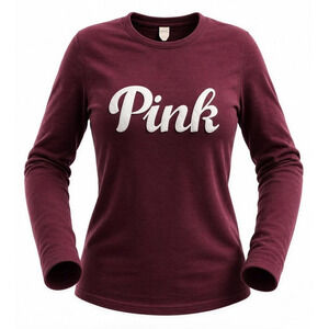 Victoria's Secret PINK T-Shirt Womens XS Burgundy Maroon‎ Long Sleeve Logo